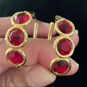 Ruby trio costume jewelry hoop earrings in gold colored metal